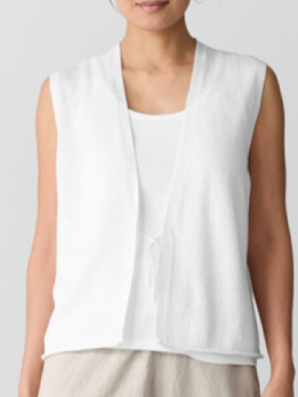 Eileen Fisher White V Neck Lightweight Organic Linen Cotton Vest With Front Tie - Picture 2 of 13